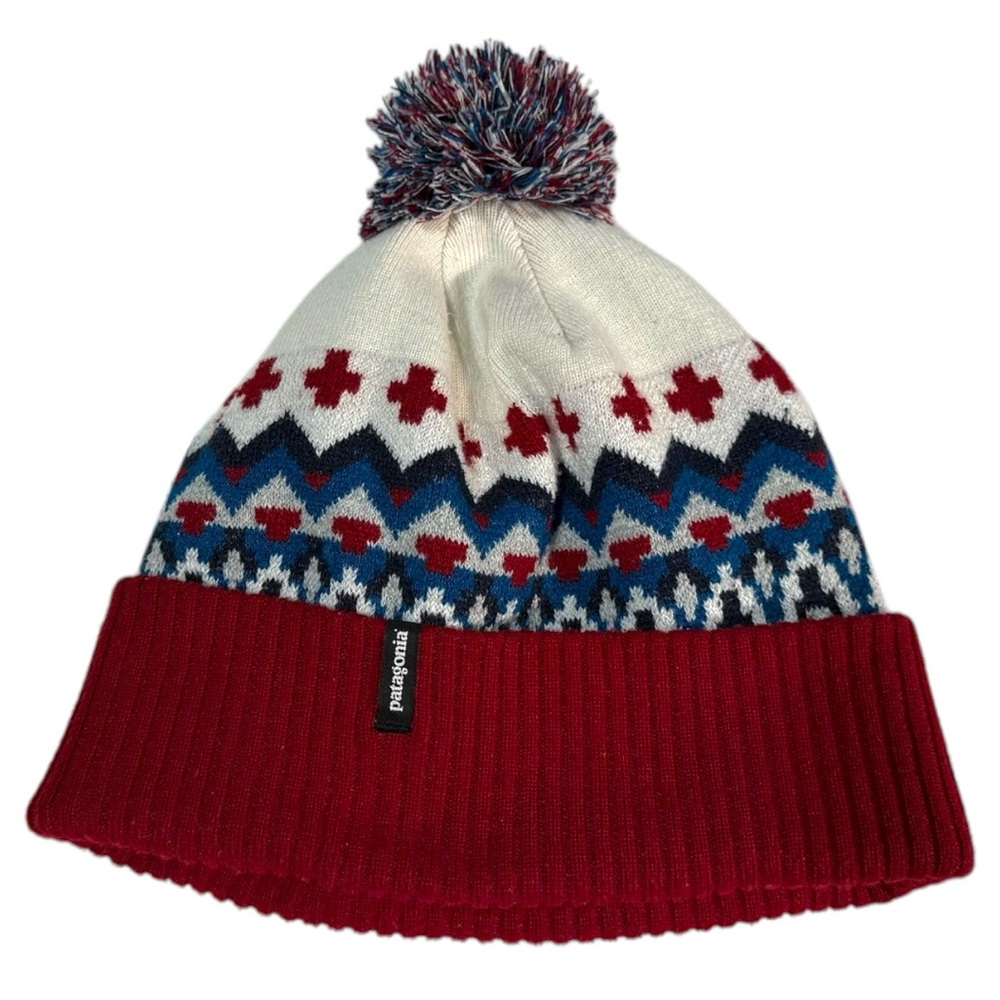 Patagonia Powder Town Beanie Red and White Pom-Pom Unisex - One Size